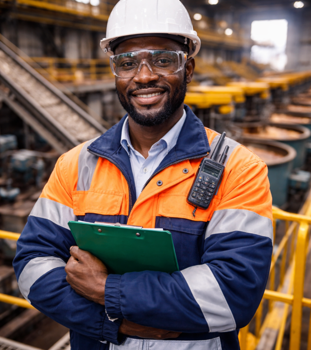 confident safety officer in industrial setting